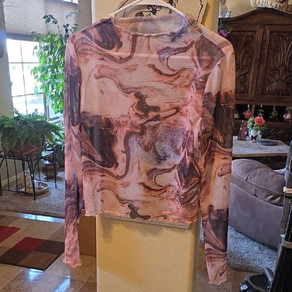 Pink and Brown Marble Crop Top